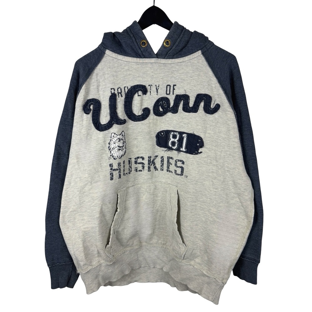 Mens Y2K Fourth & One UConn Huskies College Pullover Grey Hoodie Size L